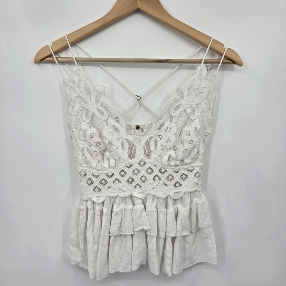 Free People Adella Cami White Lace Top Boho Festival Coquette Fairycore Size M